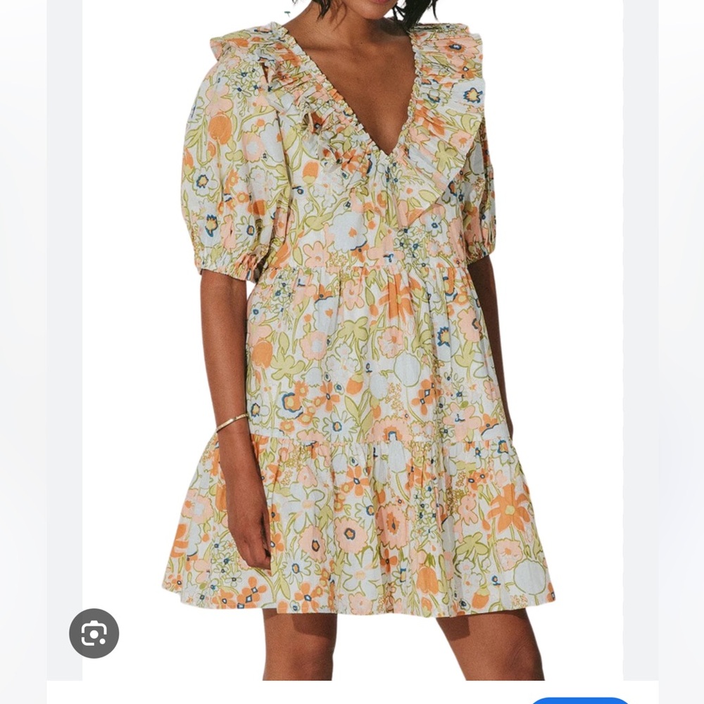 Cleobella Floral Ruffle Dress in Orange and Green